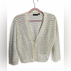 Notations Ivory Open Knit Crochet Cardigan Sweater Boho XL